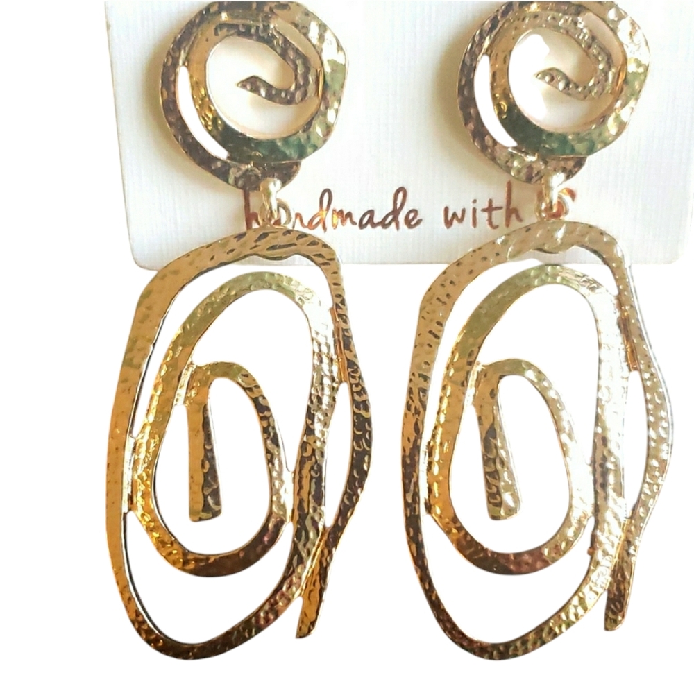HAND CRAFTED GOLDEN   DOUBLE SWIRL EARRINGS
